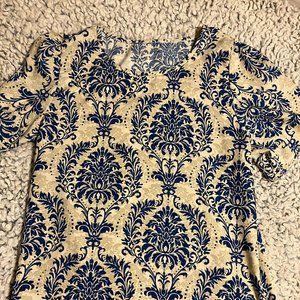 Cream With Blue Damask Design ~ Size Small
